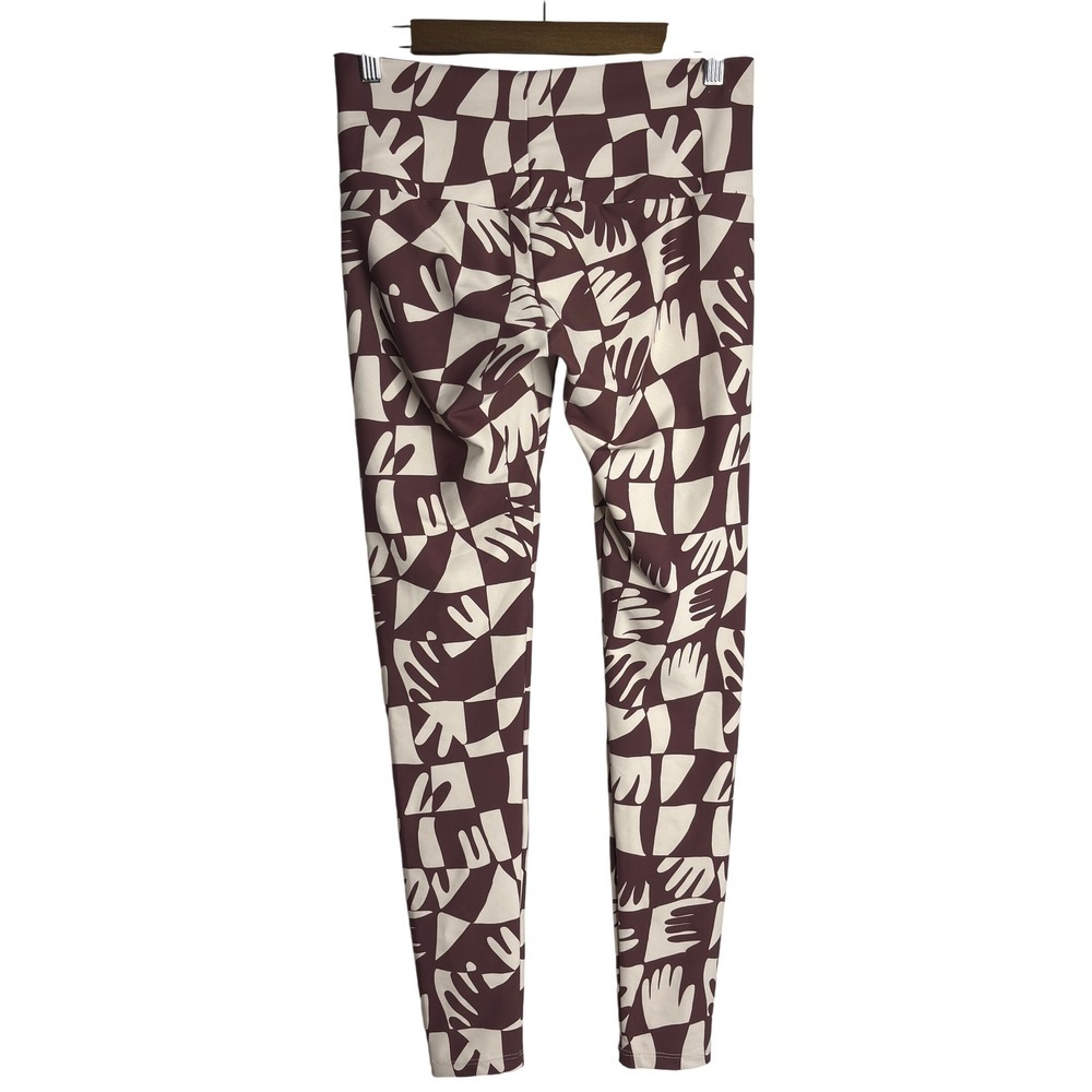 Dazey LA Cream Brown Hands Checkerboard High Waist Leggings Pants Women's L‎